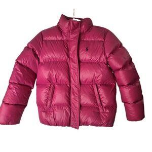 Polo Ralph Lauren Girls L 12-14 Pink Duck Down Puffer Jacket Winter Coat Full...